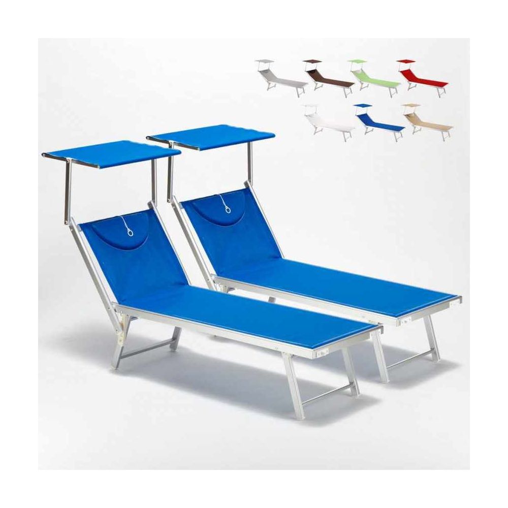 Beach And Garden Design - Bain de soleil Chaise longue transats aluminium Santorini 2 pièces, Couleur: Bleu - Transats, chaises longues