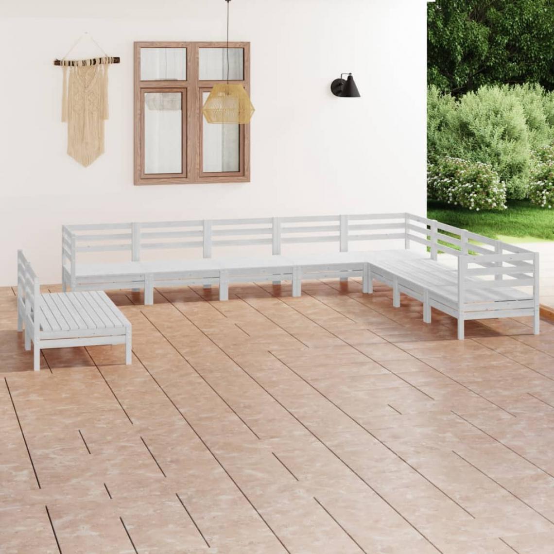 Vidaxl - vidaXL Salon de jardin 10 pcs Bois de pin massif Blanc - Ensembles canapés et fauteuils