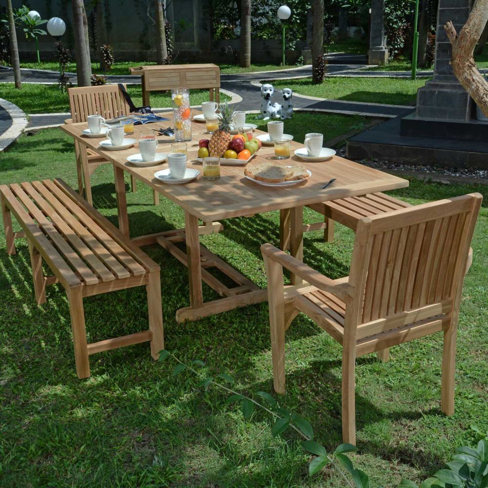 Teck'Attitude - Salon de jardin teck Ecograde Baléares, 2 Bancs et 2 fauteuils - Ensembles tables et chaises