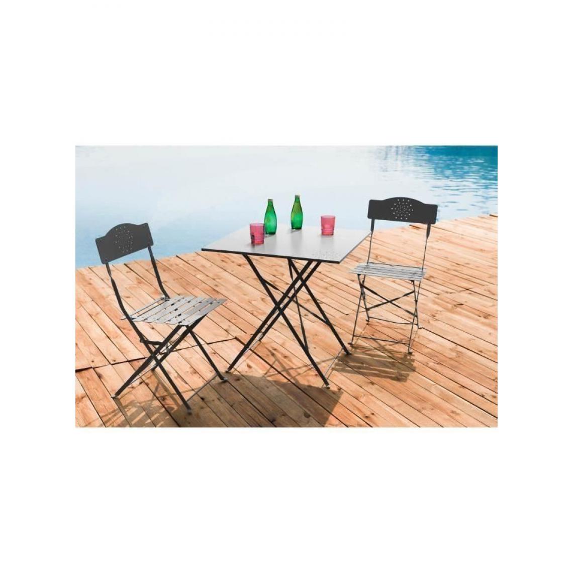 Cstore - Set bistrot 2 personnes - Table 70x70 cm + 2 chaises - Acier thermolaqué - Gris - HIENO - Ensembles tables et chaises