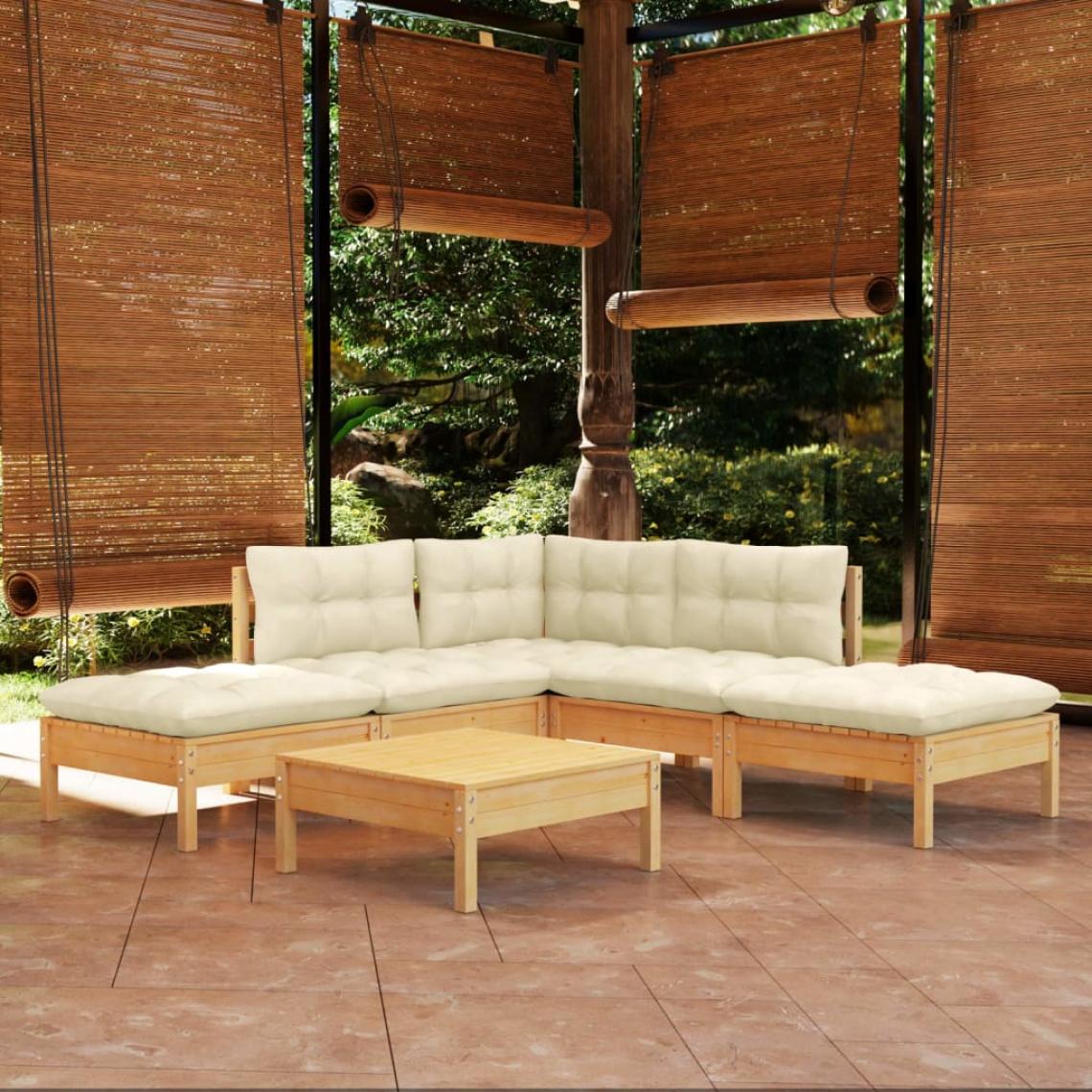 Vidaxl - vidaXL Salon de jardin 6 pcs avec coussins crème Bois de pin - Ensembles canapés et fauteuils