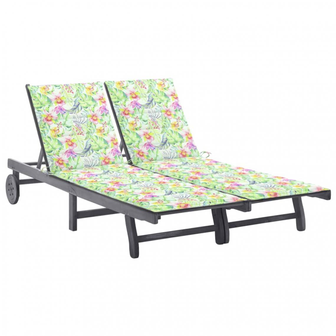 Vidaxl - vidaXL Chaise longue de jardin 2 places avec coussin Gris Acacia - Transats, chaises longues