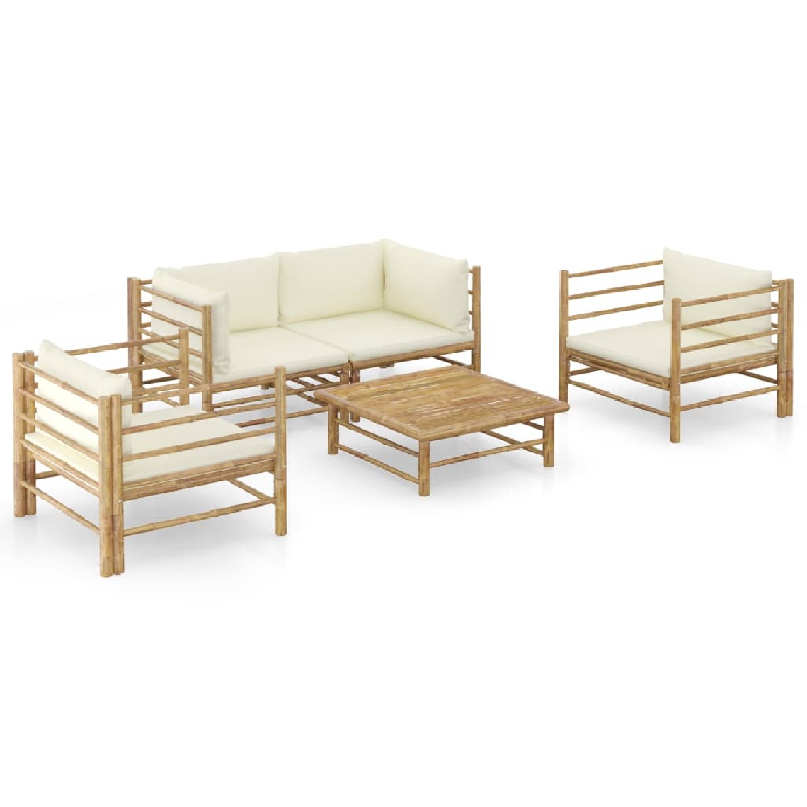 Vidaxl - vidaXL Salon de jardin 5 pcs avec coussins blanc crème Bambou - Ensembles canapés et fauteuils