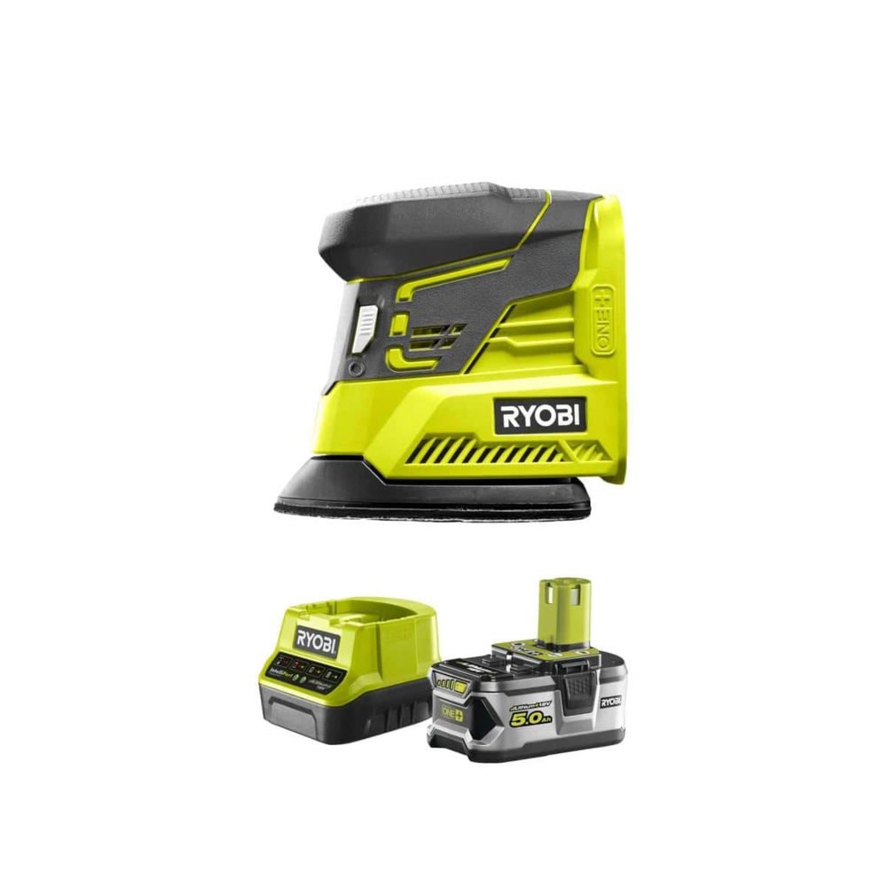 Ryobi - Pack RYOBI ponceuse triangulaire 18V OnePlus R18PS-0 - 1 batterie 5.0Ah - 1 chargeur rapide 2.0Ah RC18120-150 - Ponceuses excentriques
