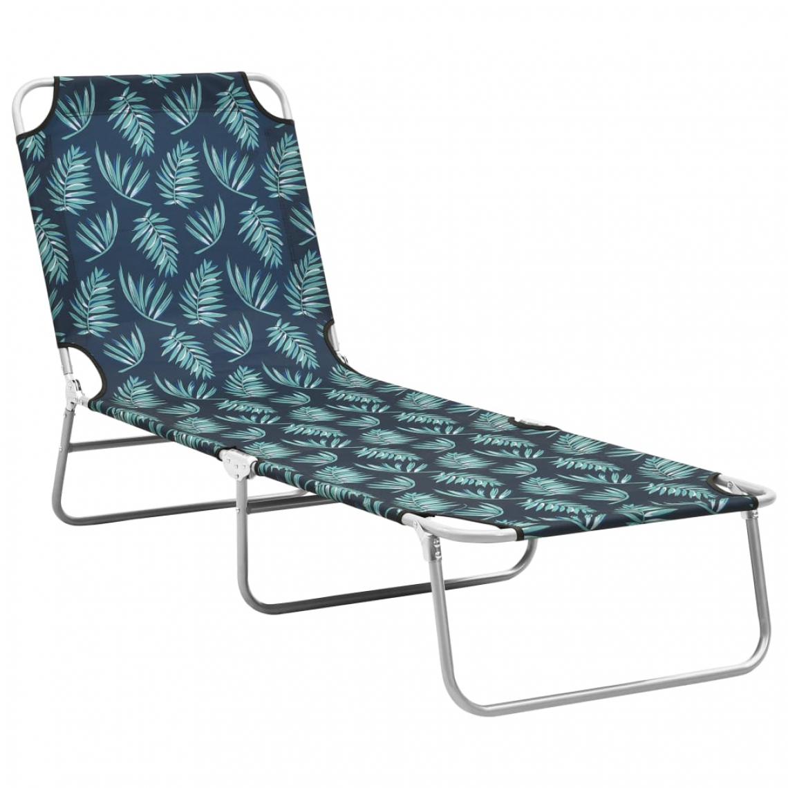 Vidaxl - vidaXL Chaise longue pliable Acier et tissu Motif de feuilles - Transats, chaises longues
