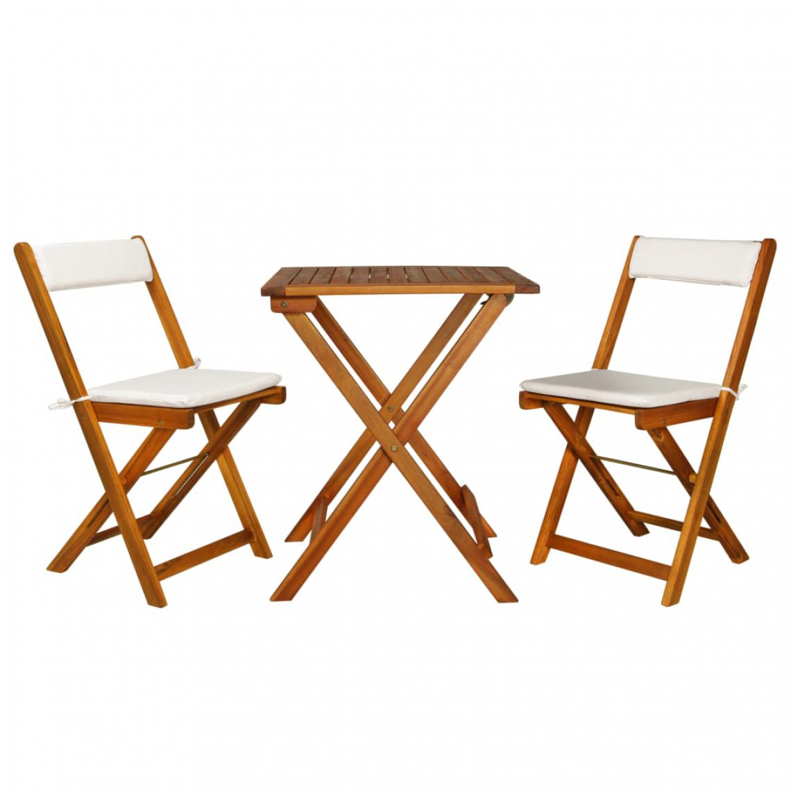 Chunhelife - Meuble de bistro pliable 3 pcs et coussins Bois d'acacia solide - Ensembles canapés et fauteuils