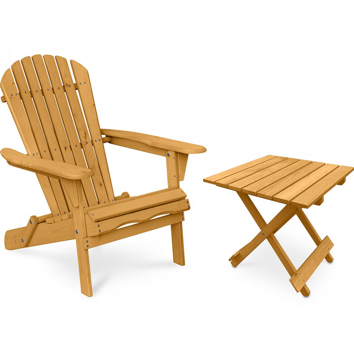 Iconik Interior - Table + Chaise de jardin Adirondack en bois - Set - Alana - Chaises de jardin