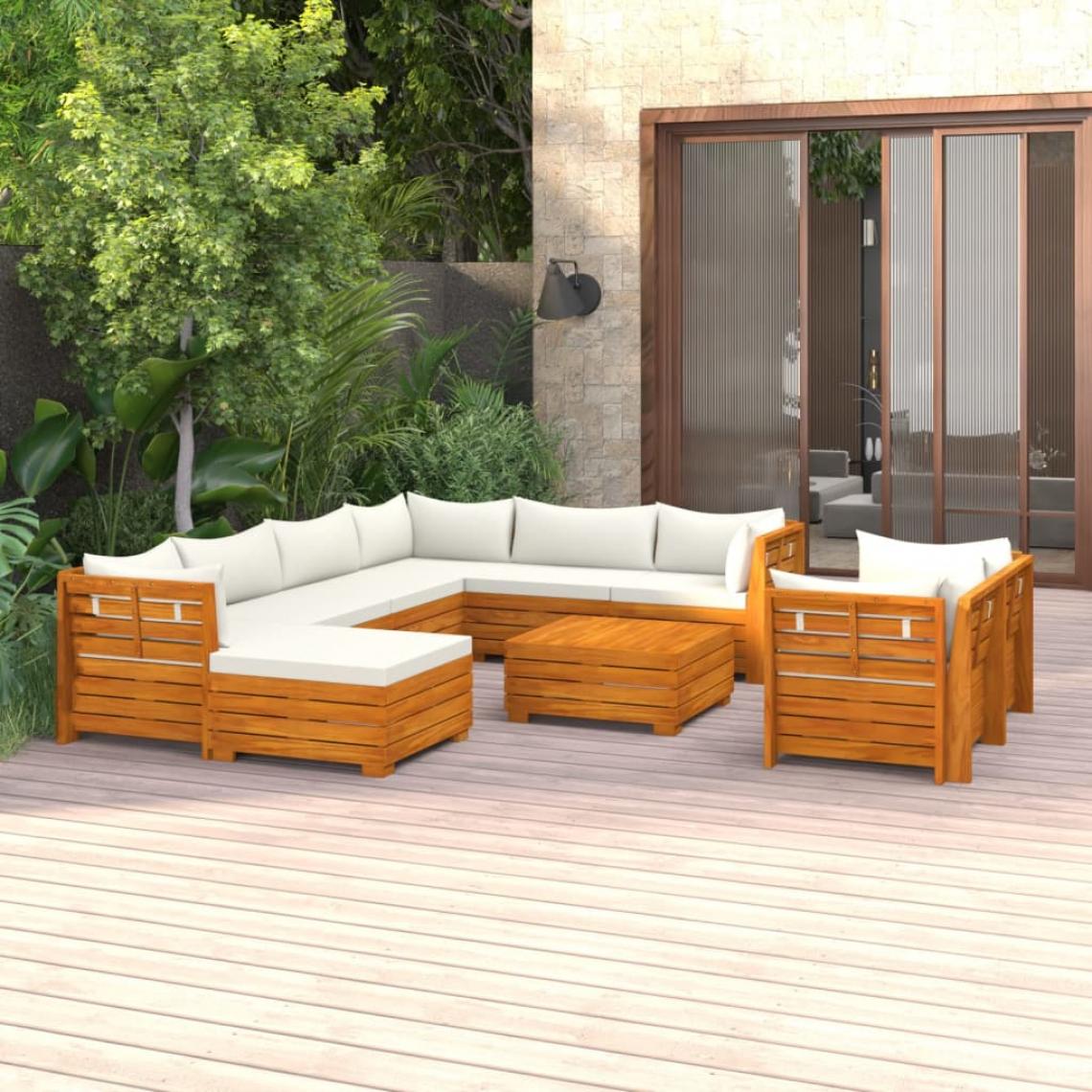 Vidaxl - vidaXL Salon de jardin 10 pcs avec coussins Bois d'acacia solide - Ensembles canapés et fauteuils
