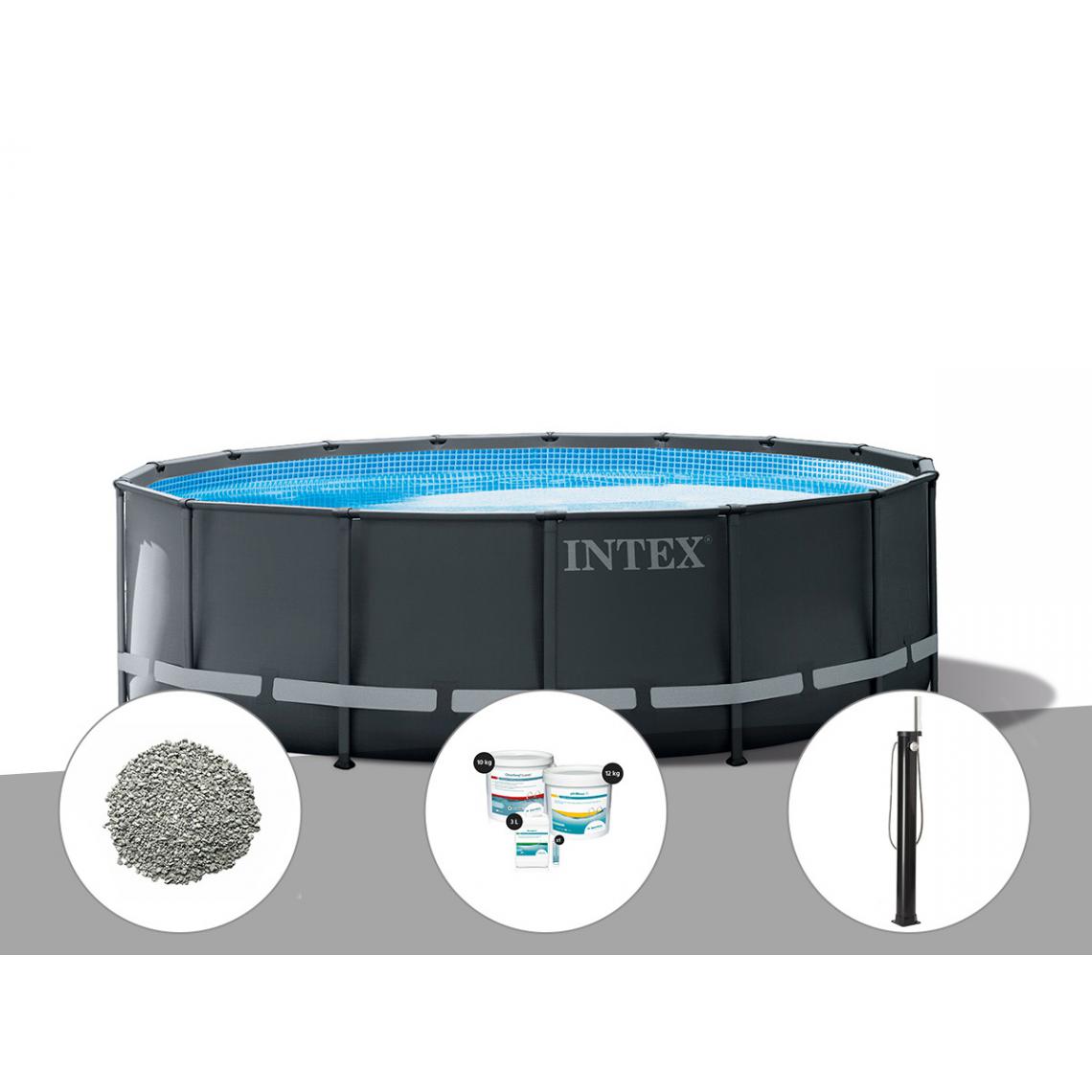 Intex - Kit piscine tubulaire Intex Ultra XTR Frame ronde 5,49 x 1,32 m + 20 kg de zéolite + Kit de traitement au chlore + Douche solaire - Piscine Tubulaire