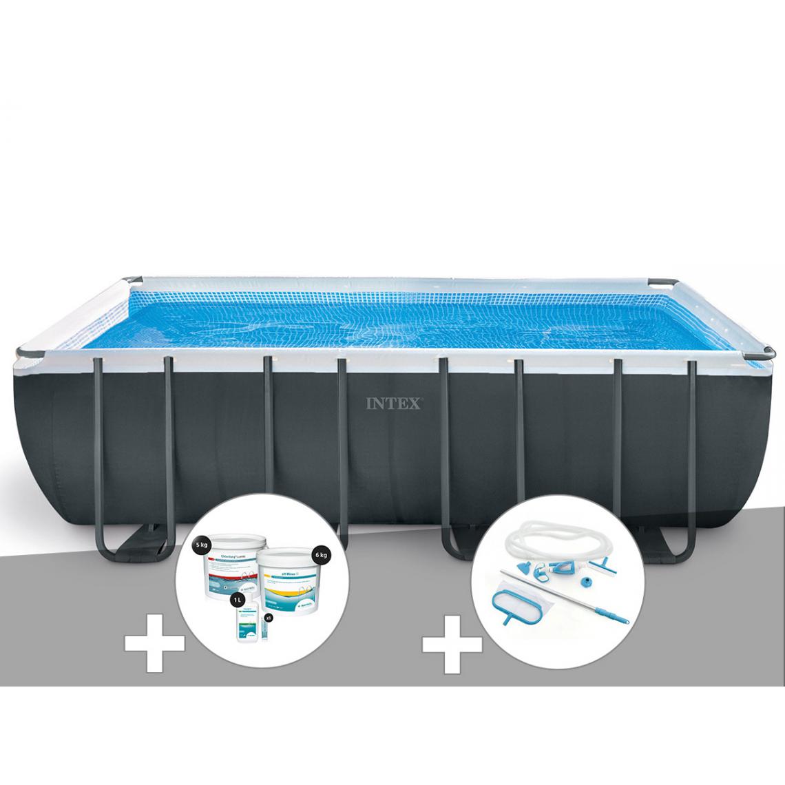 Intex - Kit piscine tubulaire Intex Ultra XTR Frame rectangulaire 5,49 x 2,74 x 1,32 m + Kit de traitement au chlore + Kit d'entretien - Piscine Tubulaire