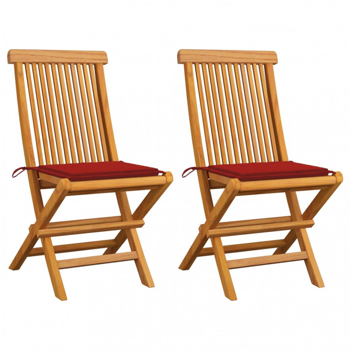 Vidaxl - vidaXL Chaises de jardin avec coussins rouge 2 pcs Bois de teck massif - Chaises de jardin