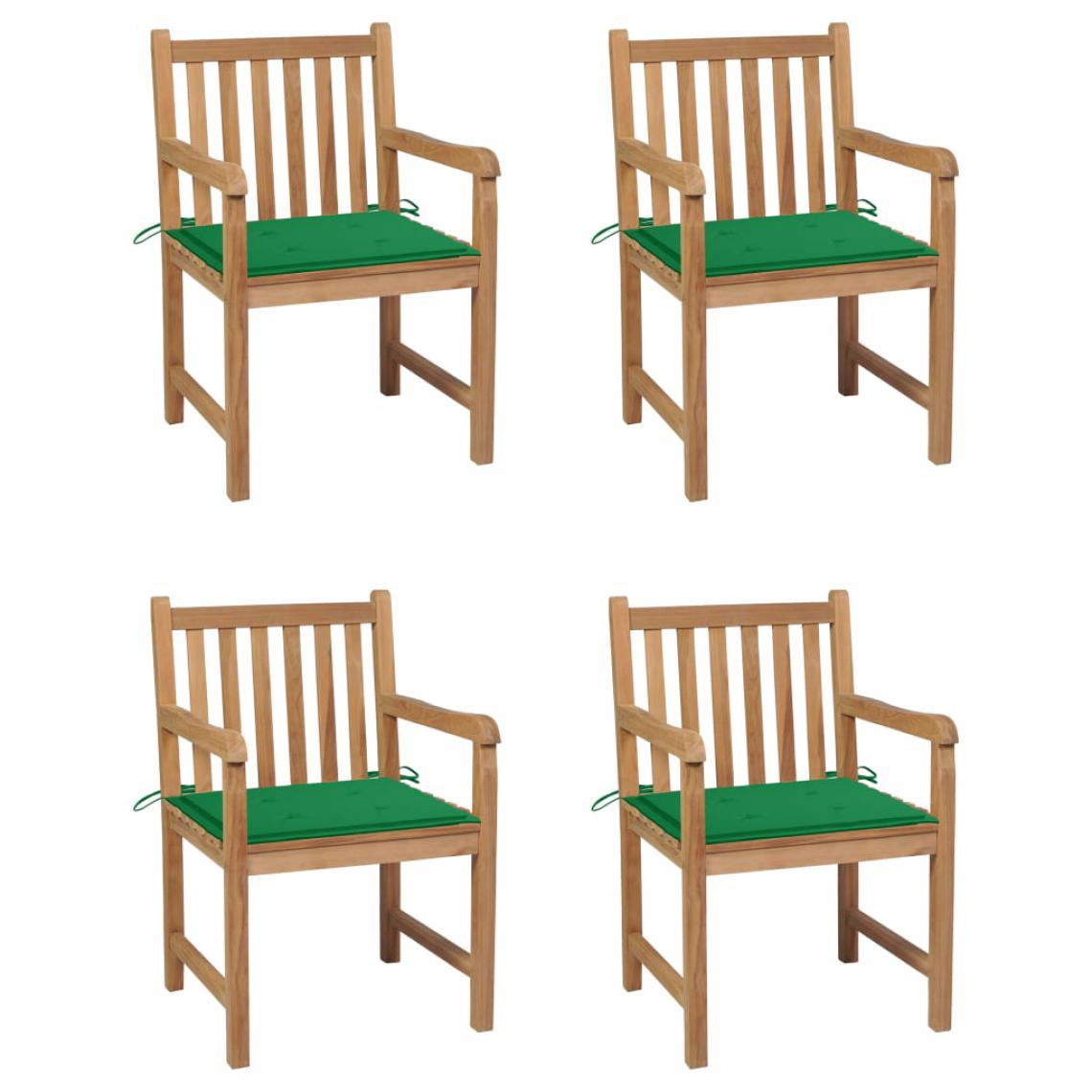 Vidaxl - vidaXL Chaises de jardin 4 pcs avec coussins vert Bois de teck solide - Chaises de jardin