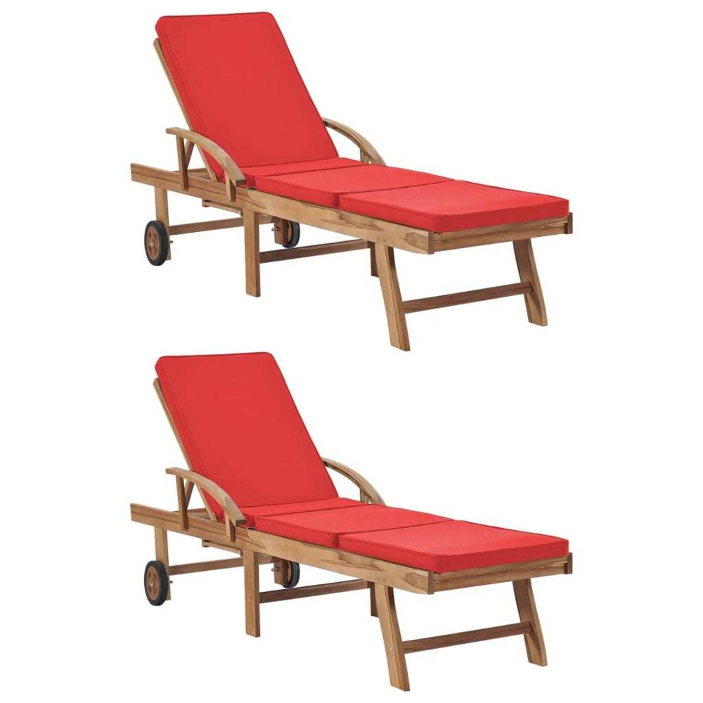 Uco - UCO Chaises longues avec coussins 2 pcs Bois de teck solide Rouge - Transats, chaises longues