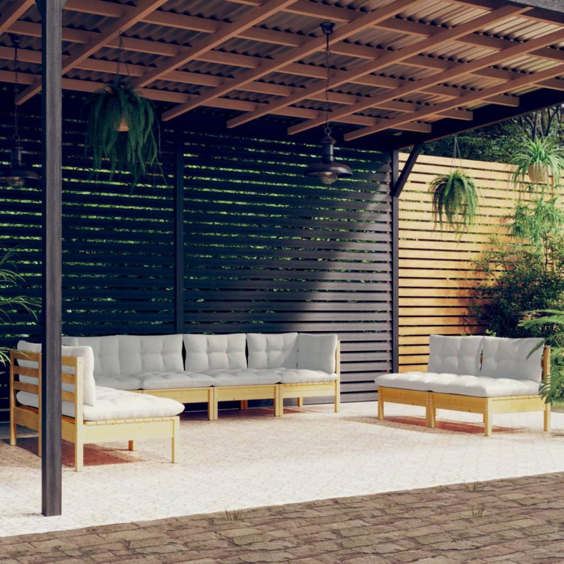 Vidaxl - vidaXL Salon de jardin 8 pcs avec coussins crème Bois de pin massif - Ensembles canapés et fauteuils