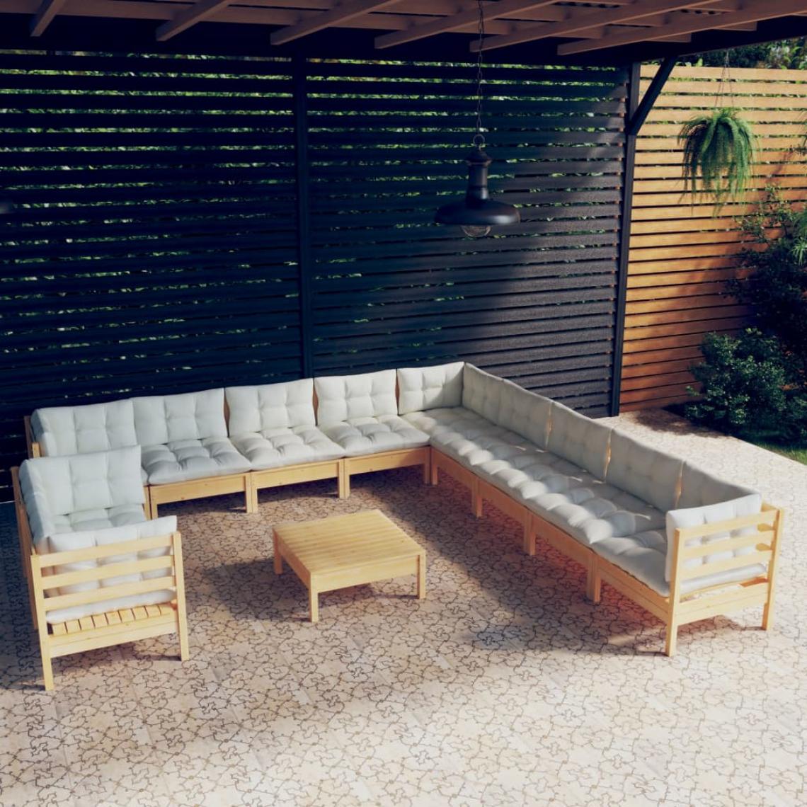 Vidaxl - vidaXL Salon de jardin 12 pcs avec coussins crème Bois de pin solide - Ensembles canapés et fauteuils