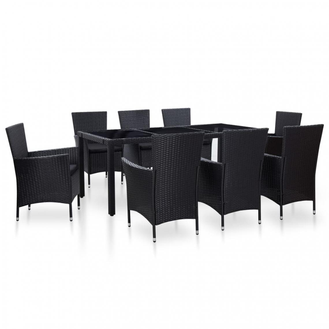 Chunhelife - Ensemble à dîner d'extérieur 9 pcs Résine tressée Noir - Ensembles tables et chaises