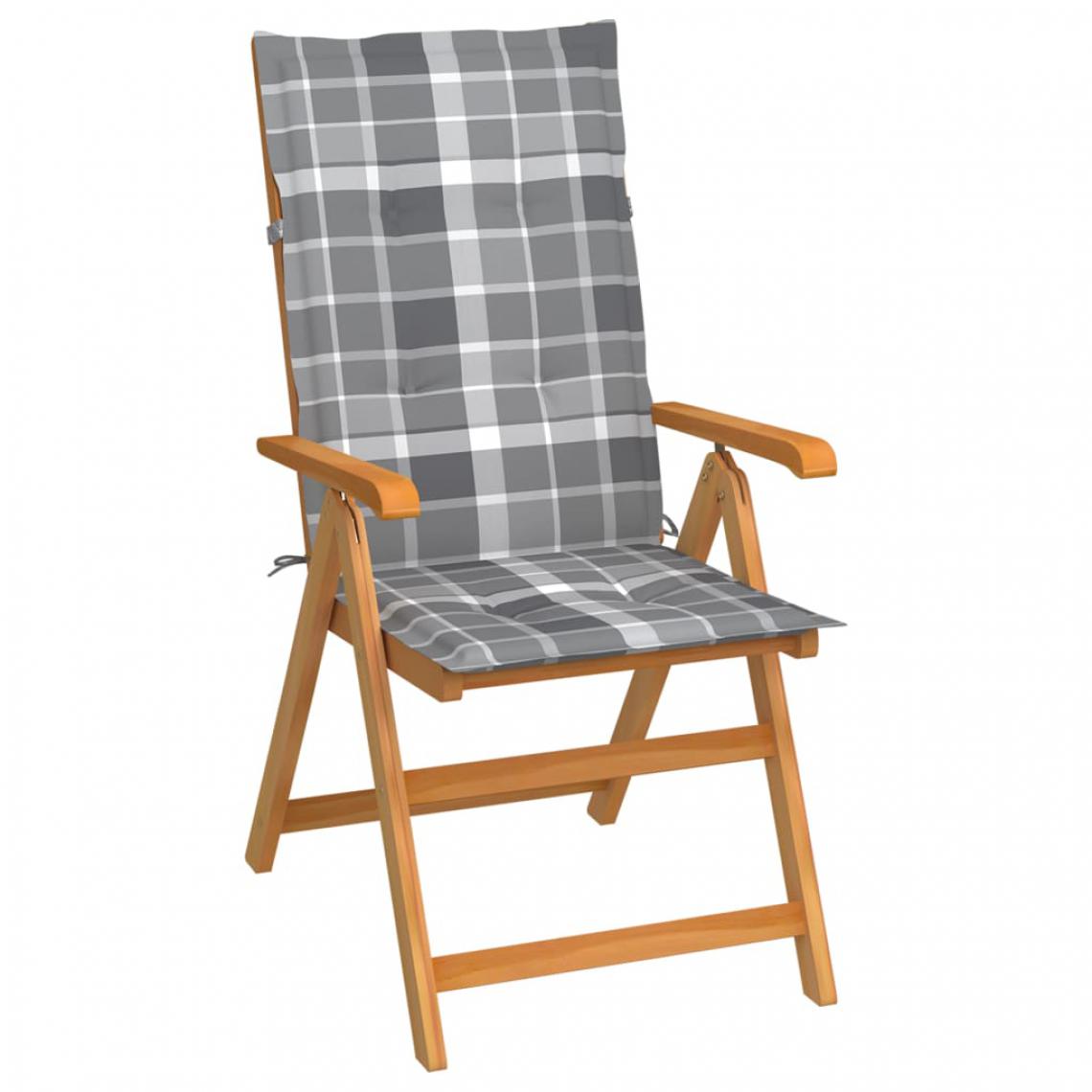Vidaxl - vidaXL Chaise de jardin avec coussins à carreaux gris Bois de teck - Chaises de jardin