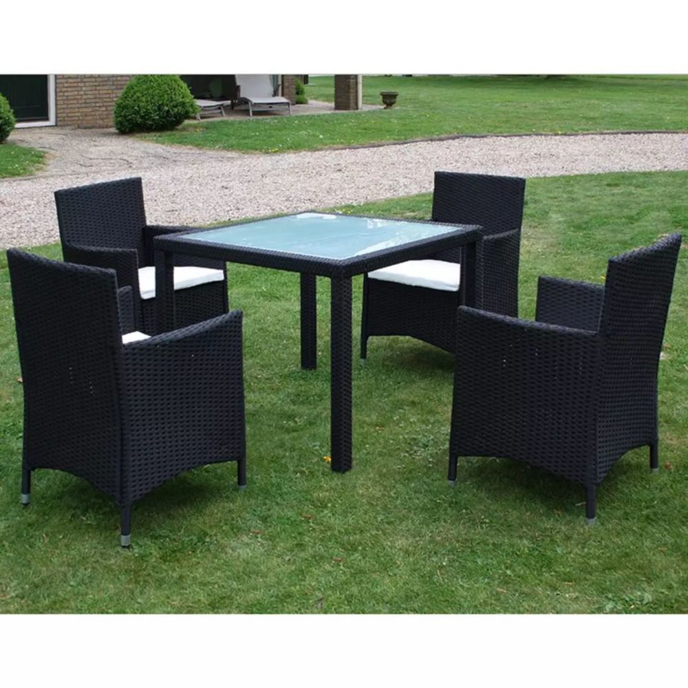Uco - UCO Mobilier à dîner jardin 5 pcs avec coussins Résine tressée Noir - Ensembles tables et chaises