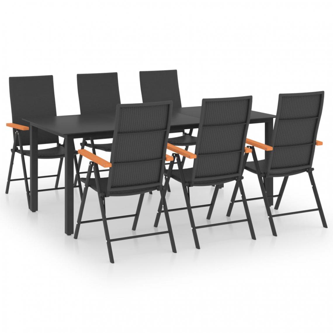 Chunhelife - Ensemble de salle à manger de jardin 7 pcs Noir et marron - Ensembles canapés et fauteuils