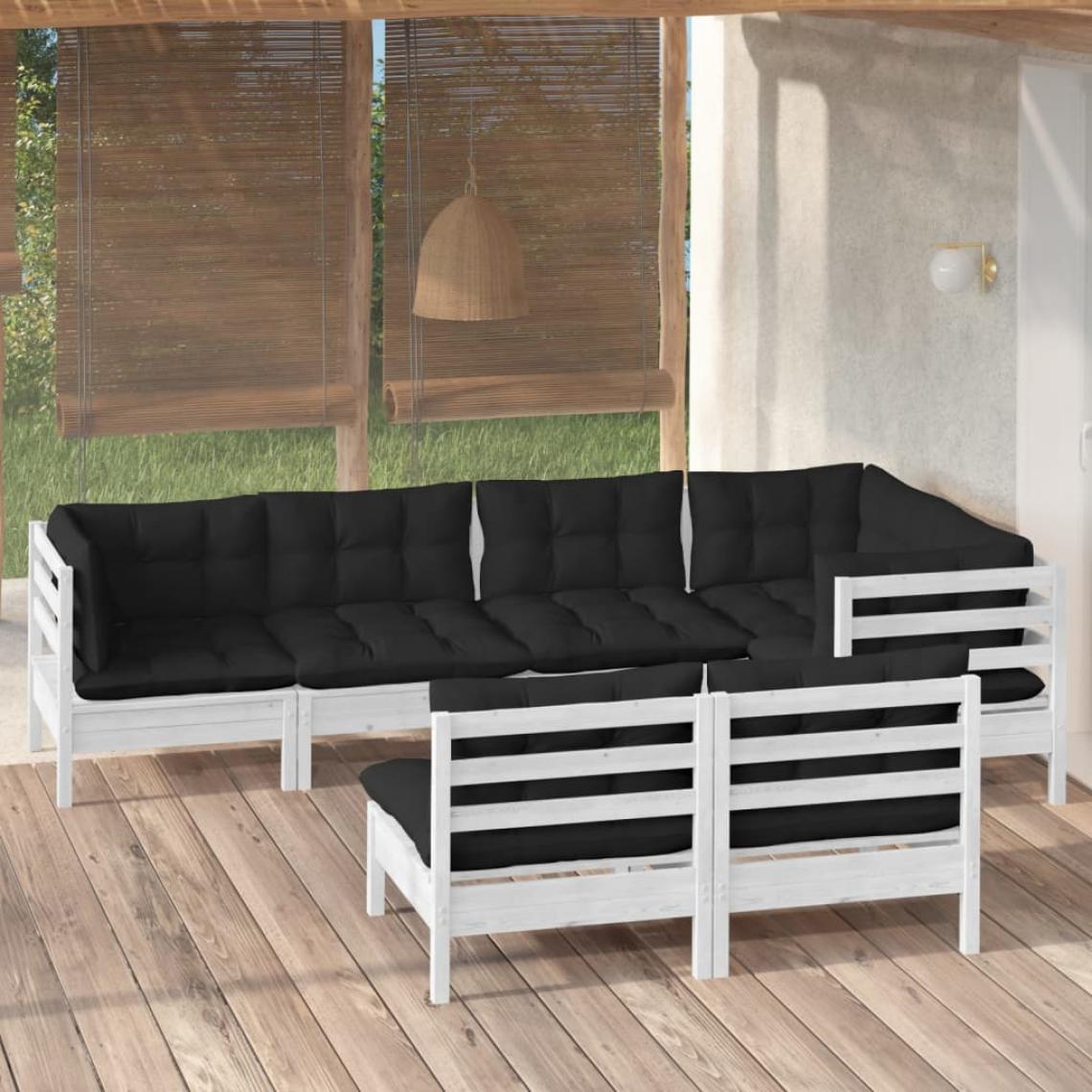 Vidaxl - vidaXL Salon de jardin 7 pcs avec coussins Blanc Bois de pin massif - Ensembles canapés et fauteuils