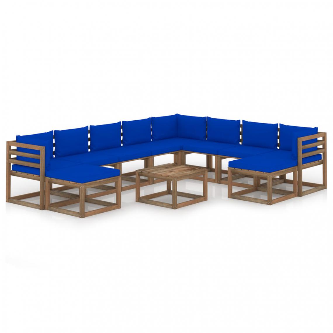 Vidaxl - vidaXL Salon de jardin 11 pcs avec coussins Bleu - Ensembles canapés et fauteuils