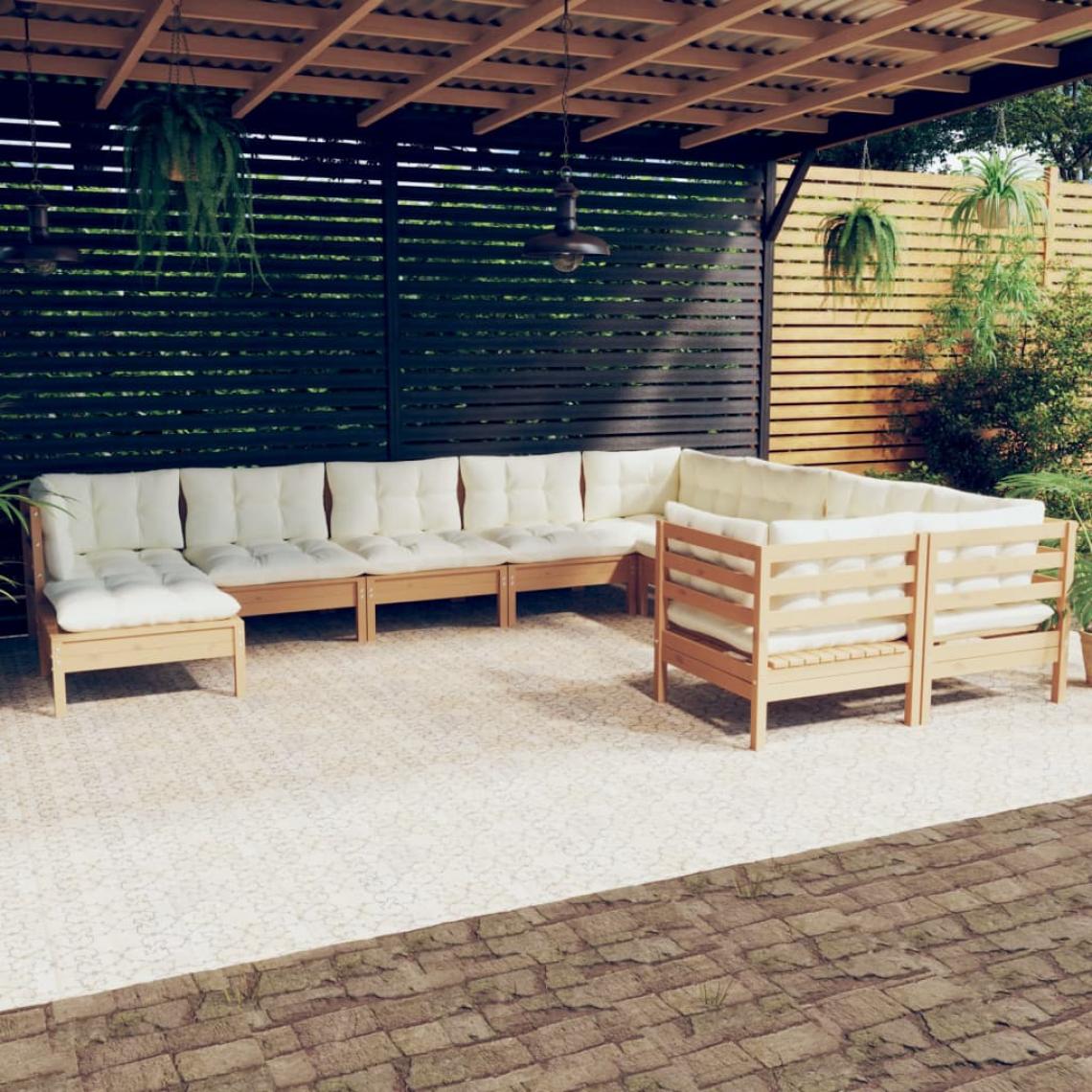 Vidaxl - vidaXL Salon de jardin 10 pcs avec coussins Marron miel Bois de pin - Ensembles canapés et fauteuils