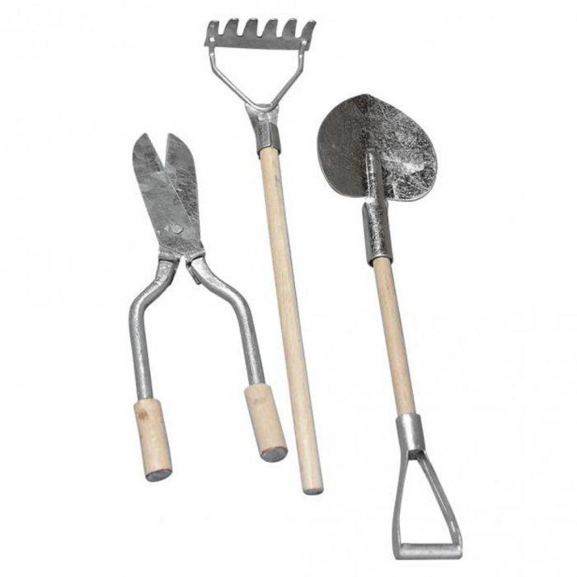 Rayher - 3 mini outils de jardin métal-bois 9-13 cm - Bêches, fourches, louchets, houes