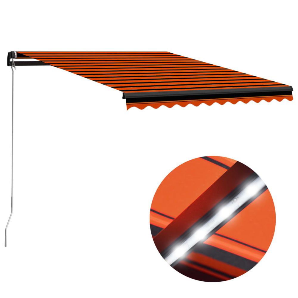 Uco - UCO Auvent manuel rétractable avec LED 300x250 cm Orange et marron - Store banne