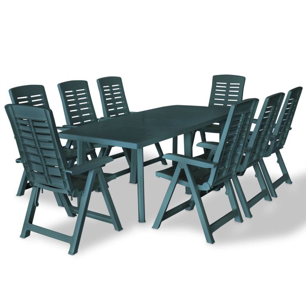 Vidaxl - vidaXL Mobilier à dîner d'extérieur 9 pcs Plastique Vert - Ensembles canapés et fauteuils