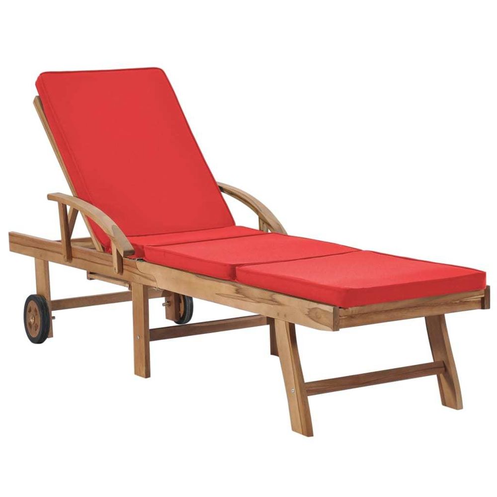 Uco - UCO Chaise longue avec coussin Bois de teck solide Rouge - Transats, chaises longues