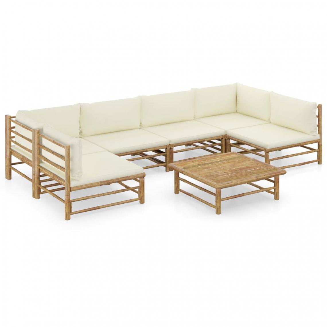 Chunhelife - Chunhelife Salon de jardin 7 pcs avec coussins blanc crème Bambou - Ensembles canapés et fauteuils
