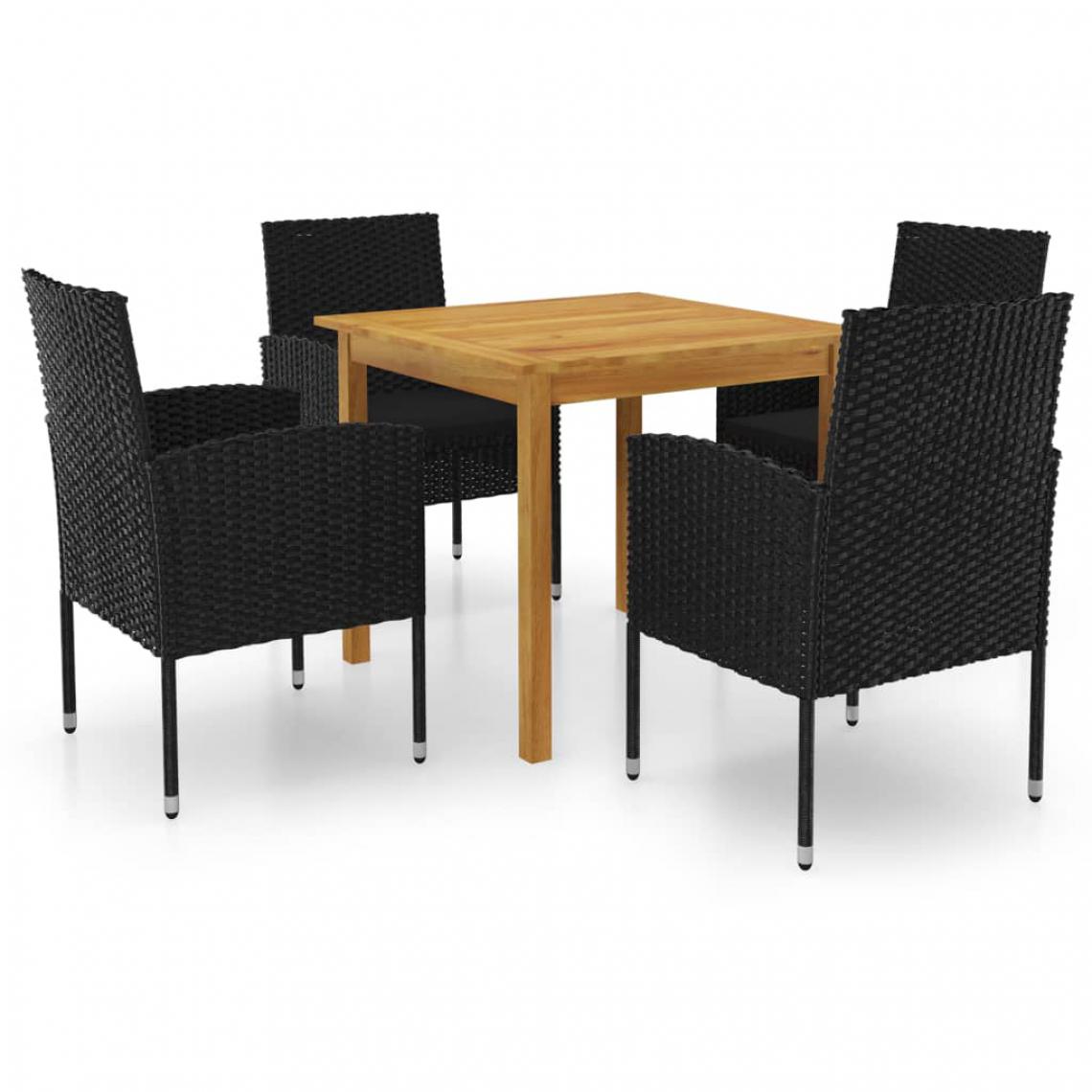 Chunhelife - Ensemble de salle à manger de jardin 5 pcs Noir - Ensembles tables et chaises