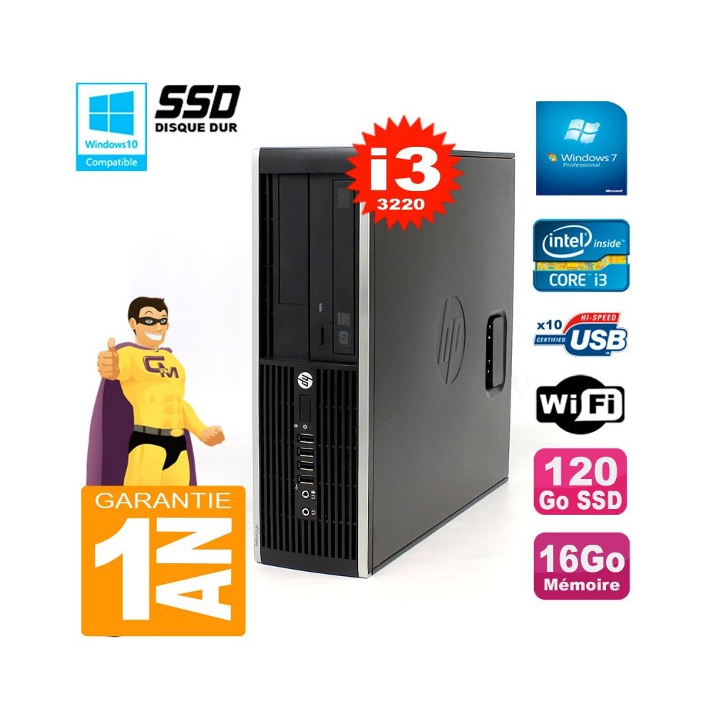 Hp - PC HP Compaq 8300 SFF Core I3-3220 RAM 16Go Disque 120Go SSD Graveur DVD Wifi W7 - PC Fixe