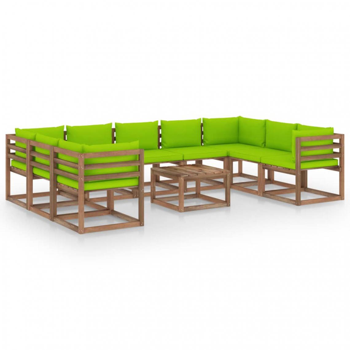 Chunhelife - Salon de jardin 10 pcs avec coussins vert vif - Ensembles canapés et fauteuils