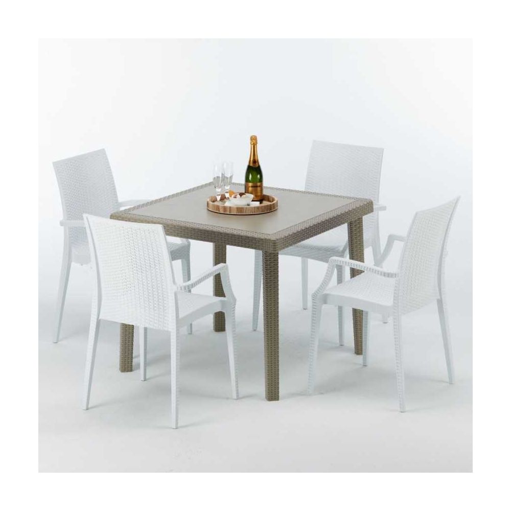 Grand Soleil - Table carrée beige + 4 chaises colorées - Ensembles tables et chaises