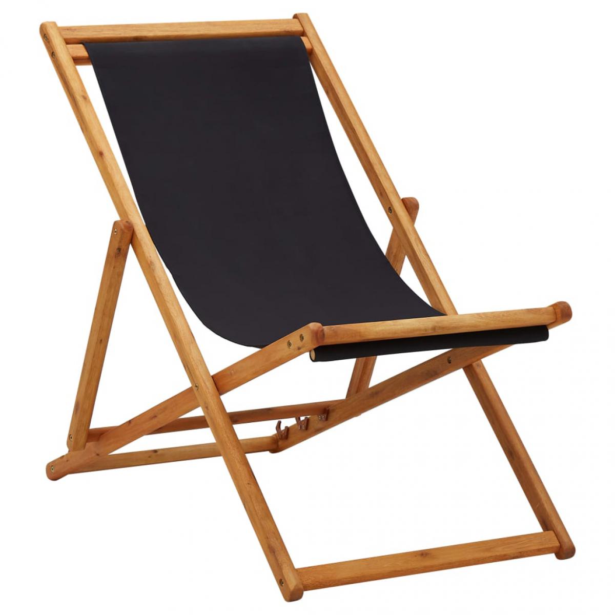 Vidaxl - vidaXL Chaise pliable de plage Bois d'eucalyptus et tissu Noir - Chaises de jardin