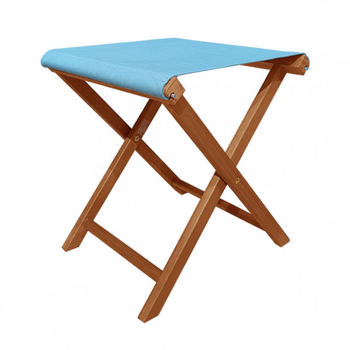 Meubletmoi - Tabouret pliant en bois d'acacia, toile en polyester bleu - LAGO 7891 - Chaises de jardin