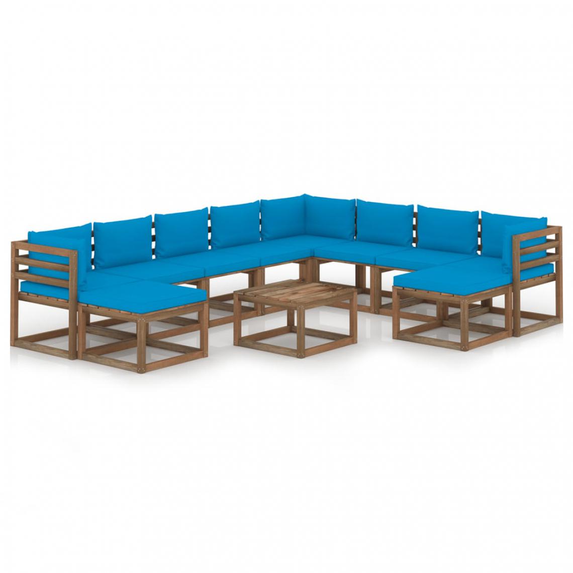 Vidaxl - vidaXL Salon de jardin 11 pcs avec coussins Bleu clair - Ensembles canapés et fauteuils
