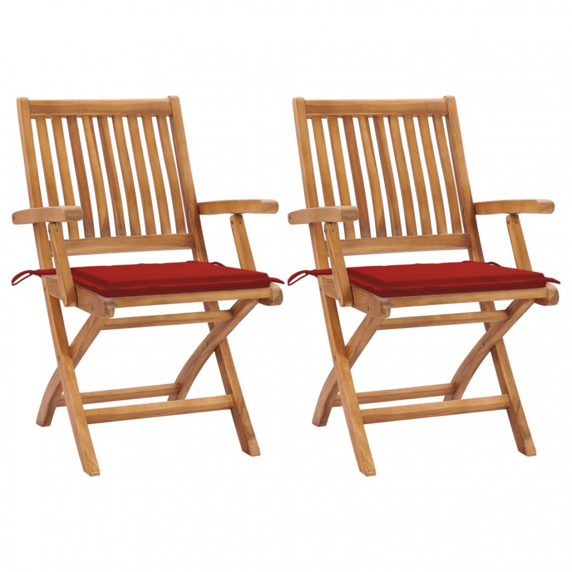 Vidaxl - vidaXL Chaises de jardin 2 pcs avec coussins rouge Bois de teck massif - Chaises de jardin