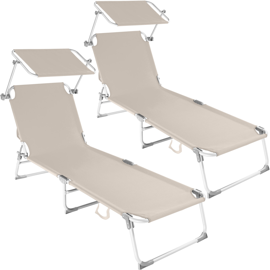 Tectake - Lot de 2 transats aluminium - beige - Transats, chaises longues