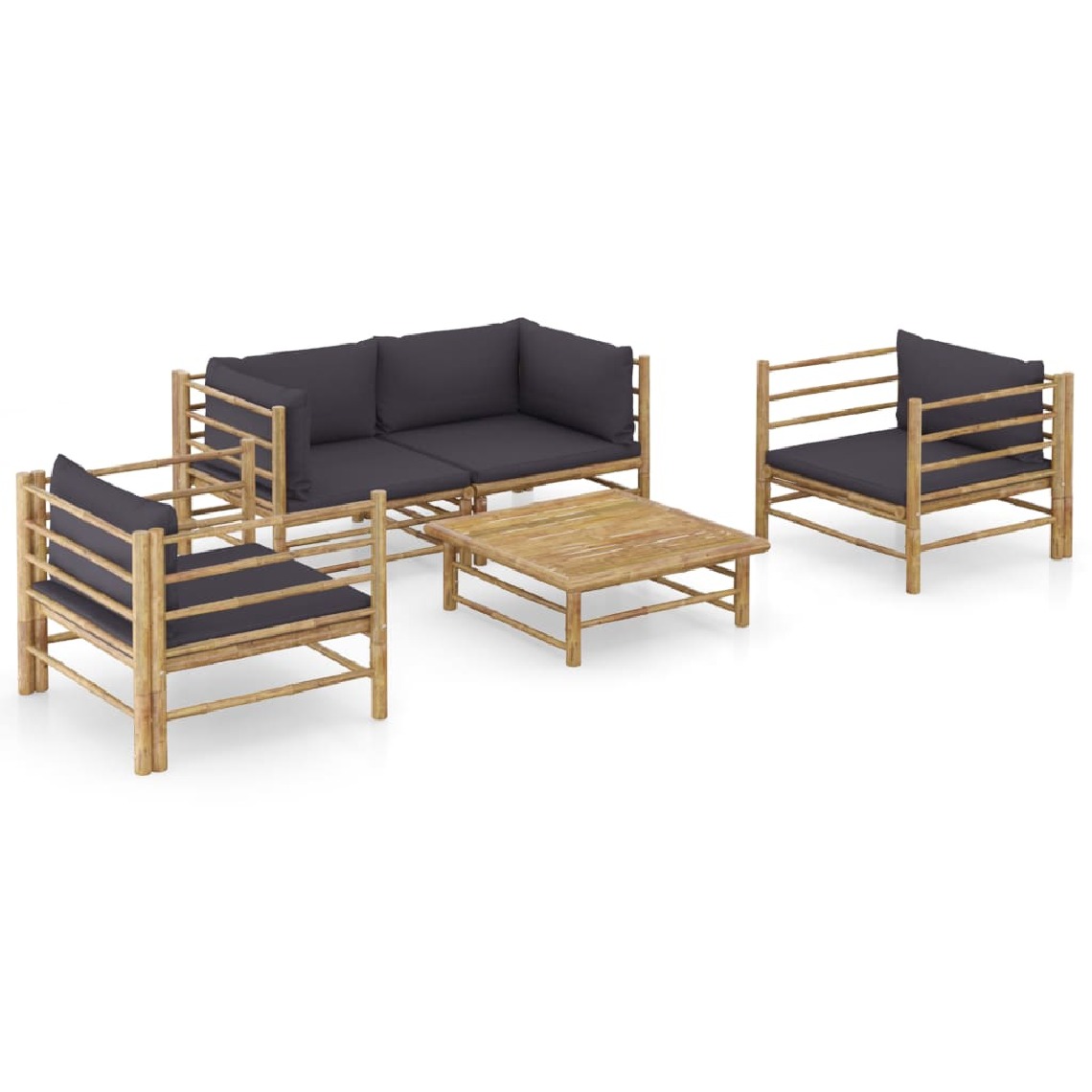 Vidaxl - vidaXL Salon de jardin 5 pcs avec coussins gris foncé Bambou - Ensembles canapés et fauteuils
