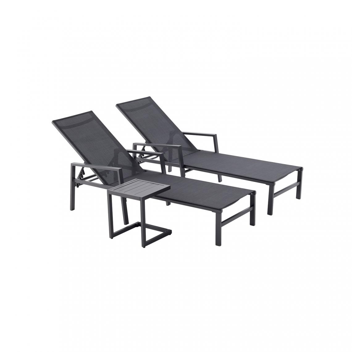 Concept Usine - BARI - Lot de 2 transats avec table d'appoint noir - Transats, chaises longues
