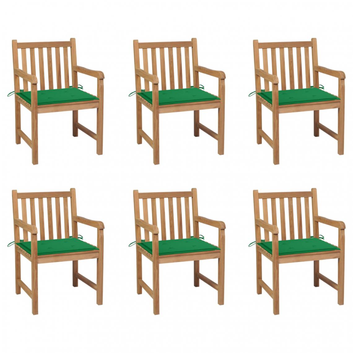 Vidaxl - vidaXL Chaises de jardin 6 pcs avec coussins vert Bois de teck massif - Chaises de jardin