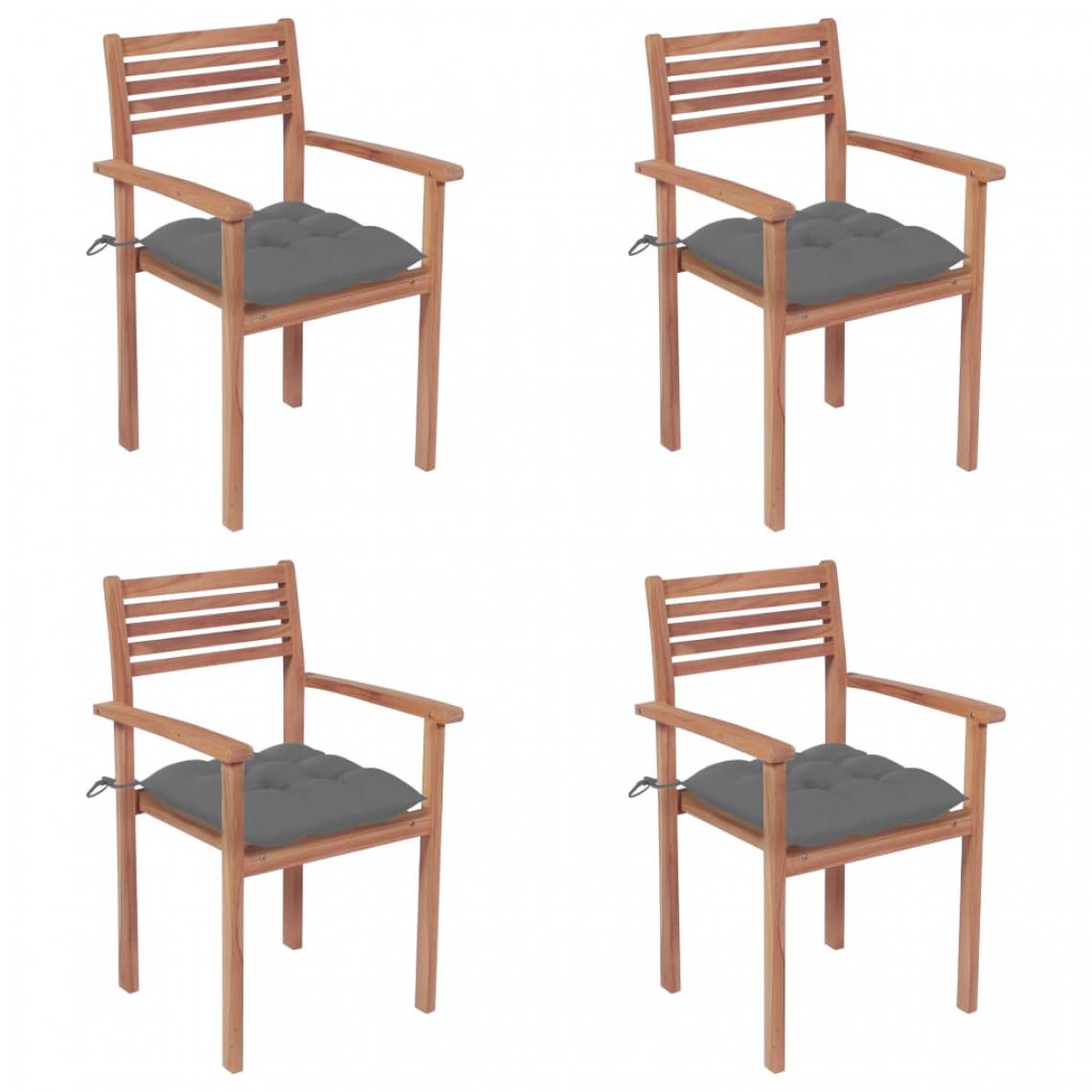 Vidaxl - vidaXL Chaises de jardin 4 pcs avec coussins gris Bois de teck solide - Chaises de jardin