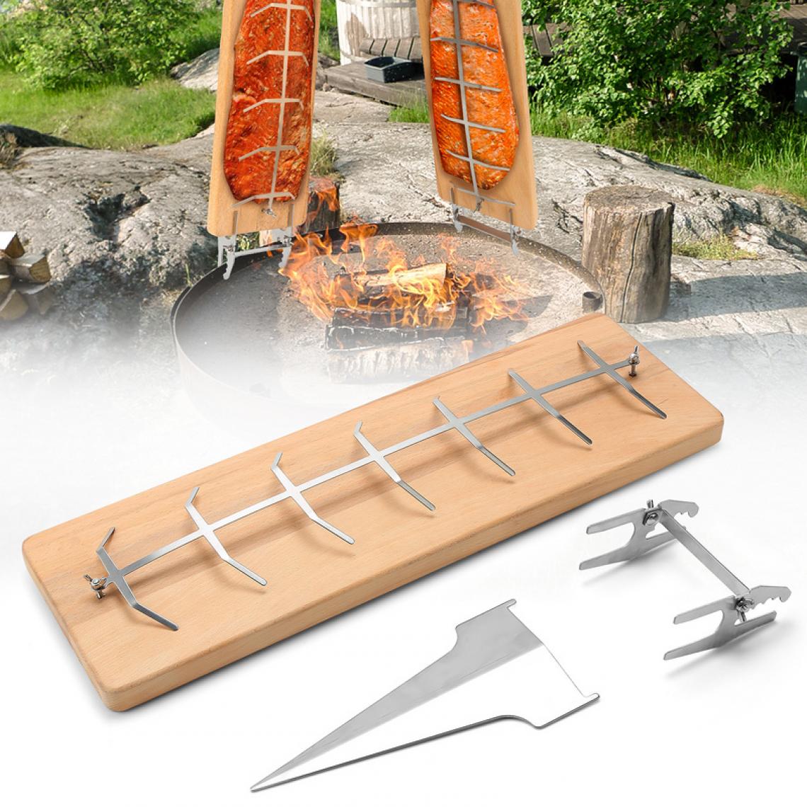 Einfeben - Grande planche à saumon à flamber Réglable avec support stable en acier inoxydable Grande planche à saumon 55cm - Accessoires barbecue
