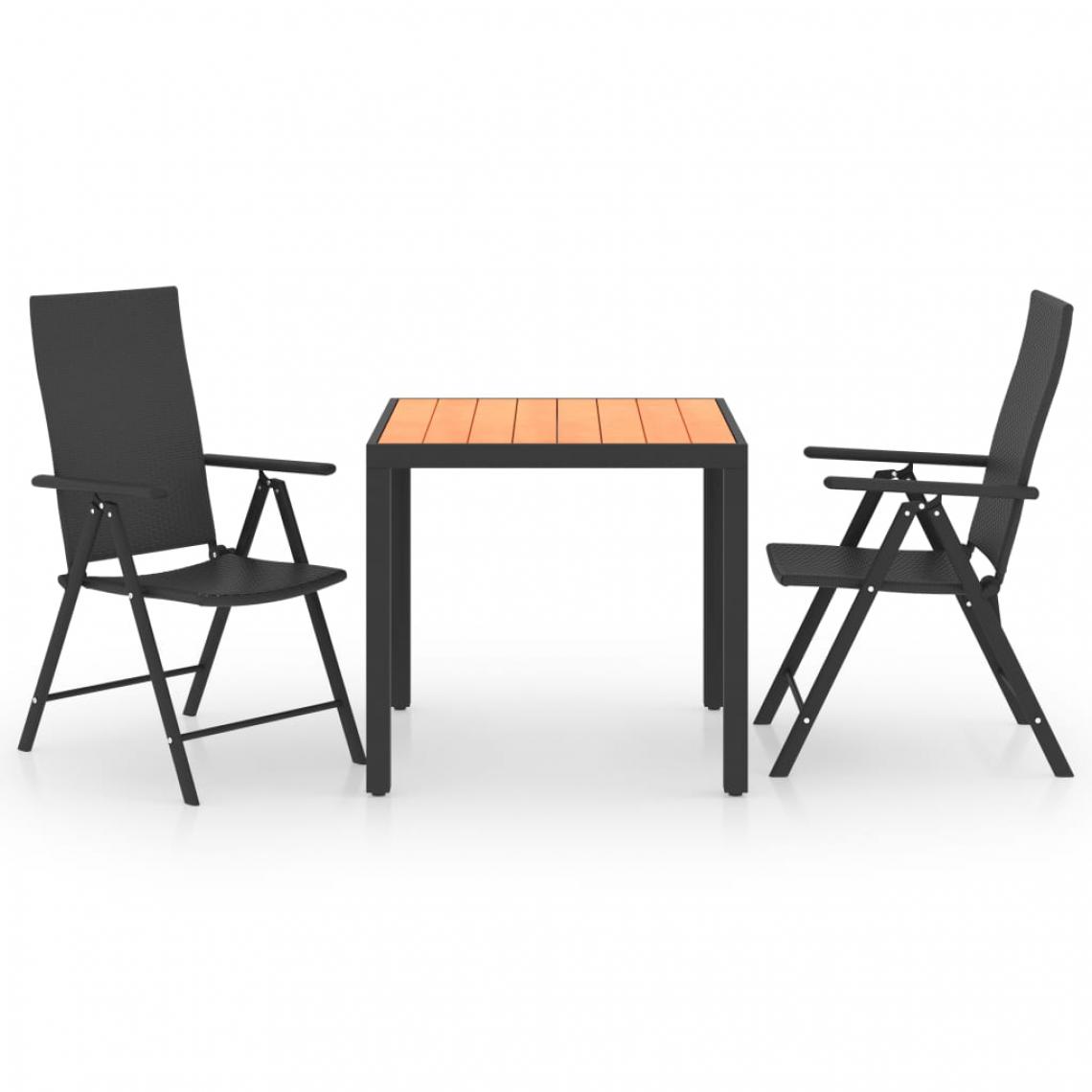 Chunhelife - Ensemble de salle à manger de jardin 3 pcs Noir et marron - Ensembles canapés et fauteuils