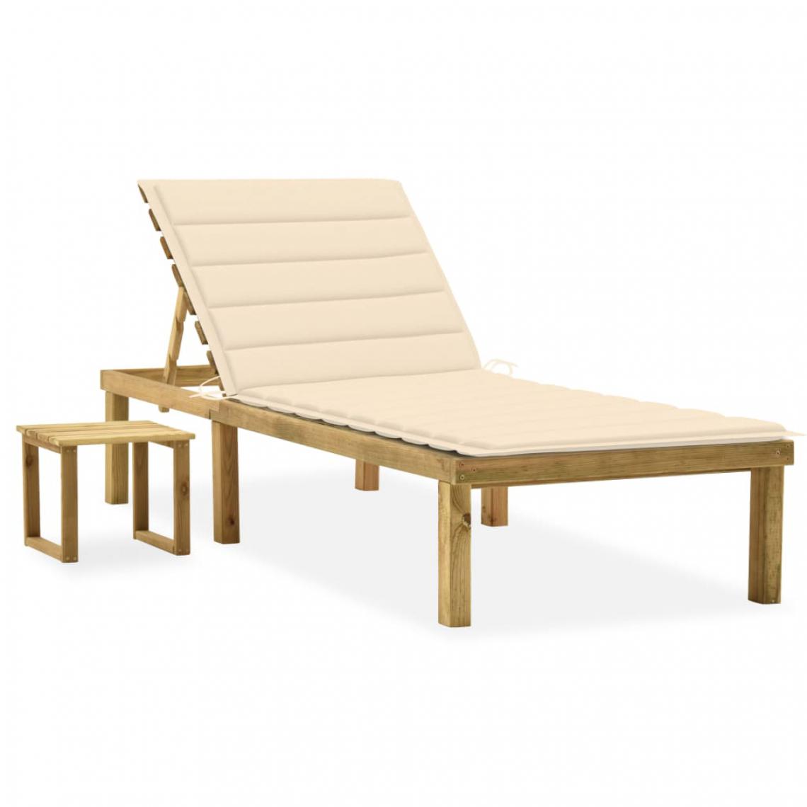 Vidaxl - vidaXL Chaise longue de jardin avec table et coussin Pin imprégné - Transats, chaises longues