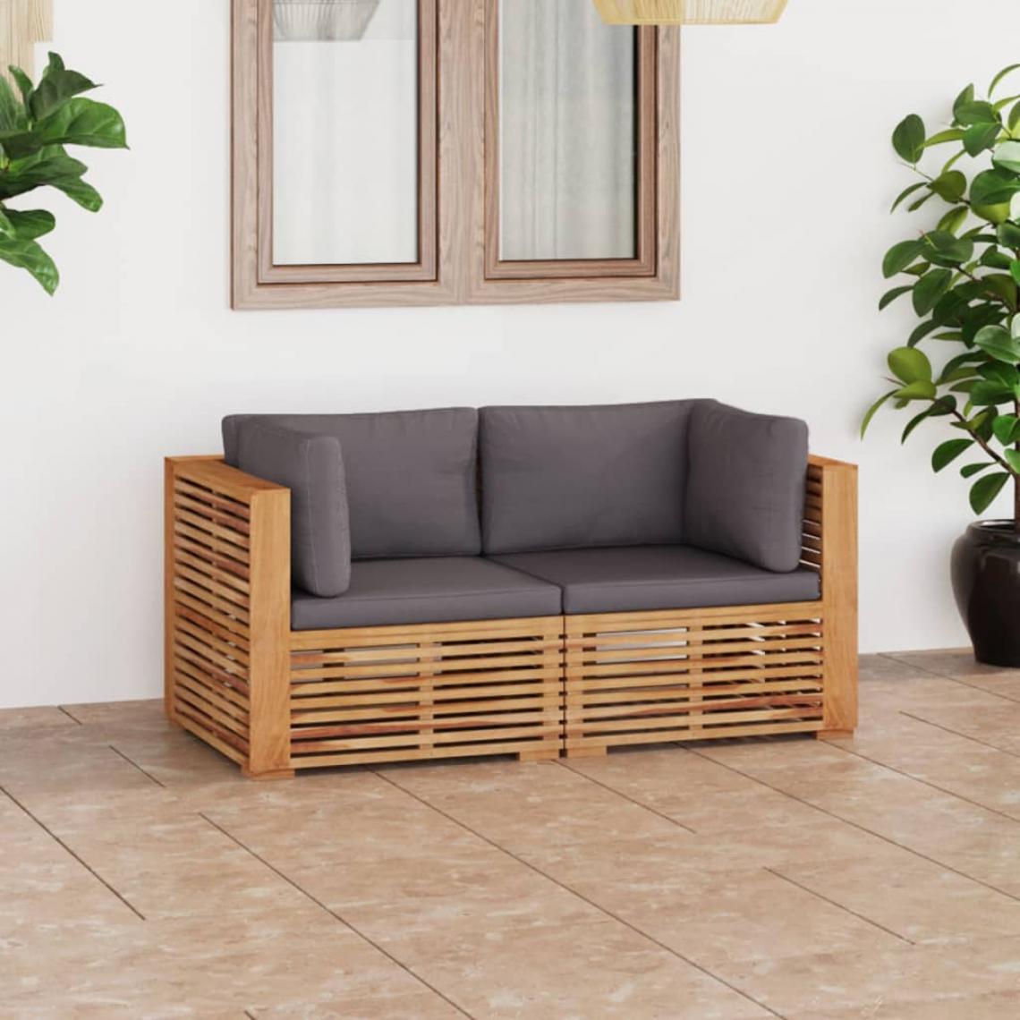 Vidaxl - vidaXL Canapé de jardin 2 places avec coussins Bois de teck solide - Ensembles canapés et fauteuils