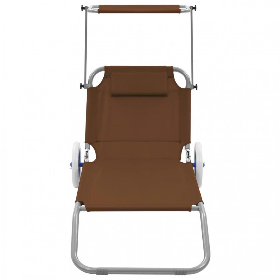 Icaverne - Icaverne - Bains de soleil reference Chaise longue pliable avec auvent et roues Acier Taupe - Transats, chaises longues
