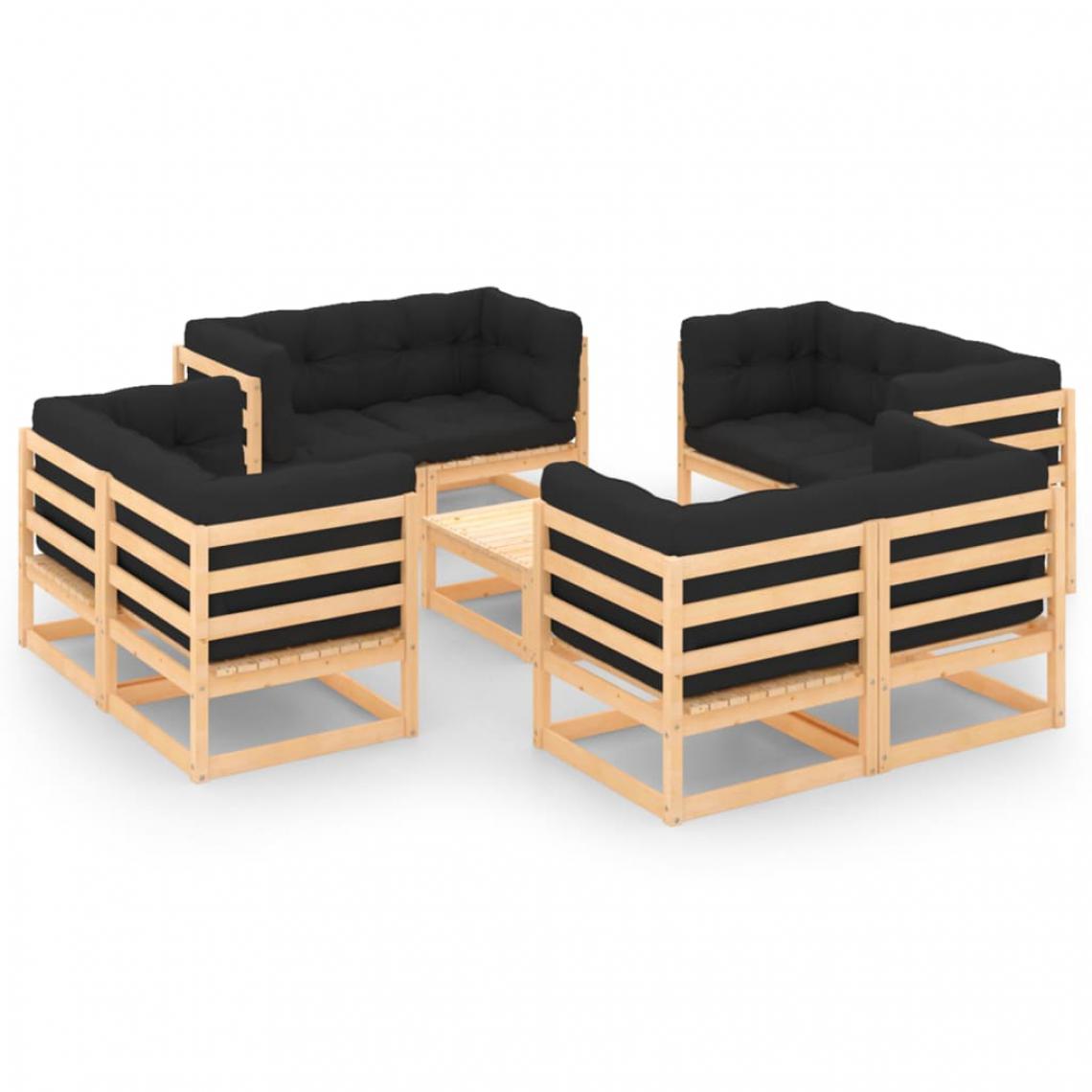 Vidaxl - vidaXL Salon de jardin 9 pcs avec coussins Bois de pin solide - Ensembles canapés et fauteuils